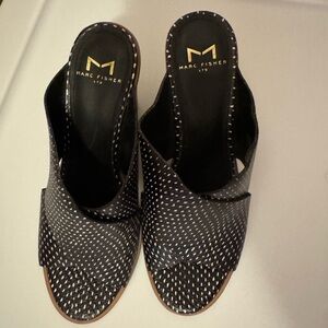 Marc Fisher Black and White Patterned Mules